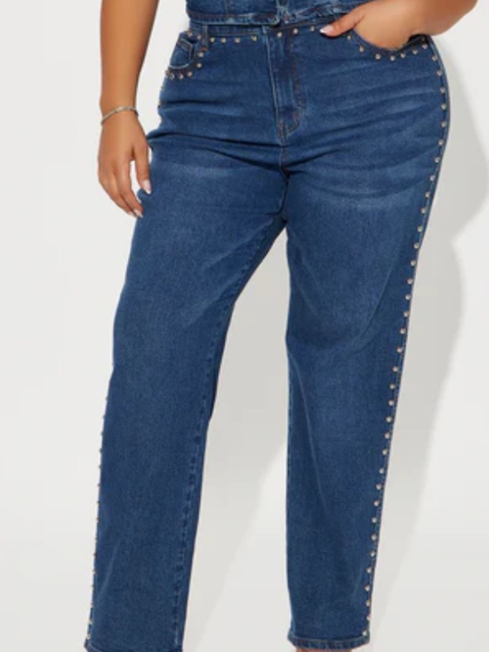Plus High-Waist Studded Dark Blue Jeans